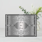 Sla de datum op Zilver Elegante Uitnodiging (Staand voorkant)