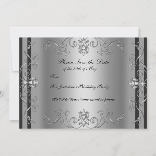 Sla de datum op Zilver Elegante Uitnodiging (Achterkant)