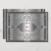 Sla de datum op Zilver Elegante Uitnodiging (Voorkant / Achterkant)