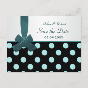 Sla de datum op zwart en blauwgroen polka dots Bri Aankondigingskaart