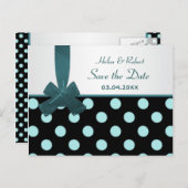 Sla de datum op zwart en blauwgroen polka dots Bri Aankondigingskaart (Voorkant / Achterkant)