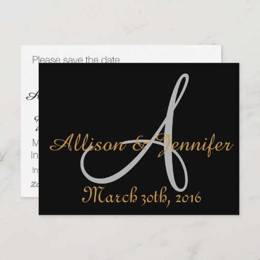 Sla de datum op Zwart en Goud Aankondigingskaart (Voorkant / Achterkant)