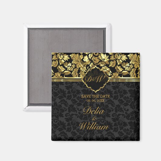 Sla de datum op - zwart en goud Damask Magneet (Voorkant / Achterkant)