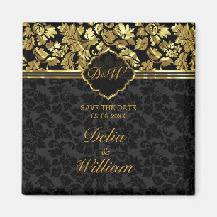 Sla de datum op - zwart en goud Damask Magneet