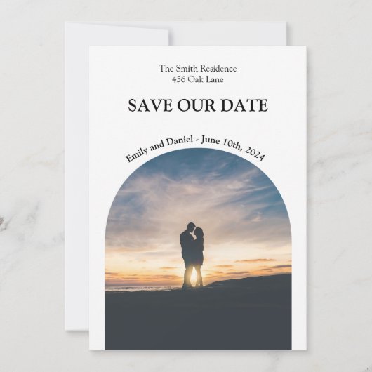 sla de datum op zwart en wit elegant uniek save the date (Voorkant)