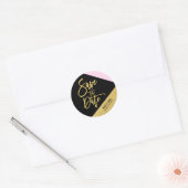 Sla de datum op Zwart Roze Gouden Folie Modern Scr Ronde Sticker (Envelop)