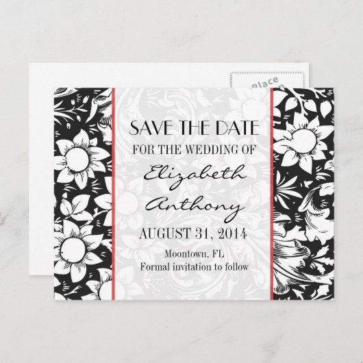 Sla de datum op Zwart-wit Damask briefkaarten (Voorkant / Achterkant)