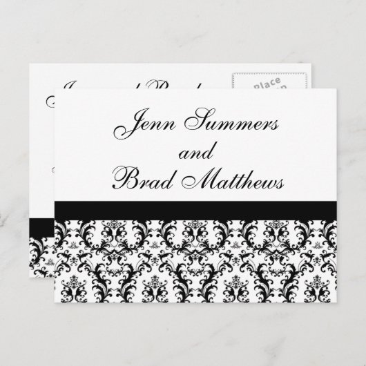 Sla de datum op Zwart-wit Damask Kaart (Voorkant / Achterkant)