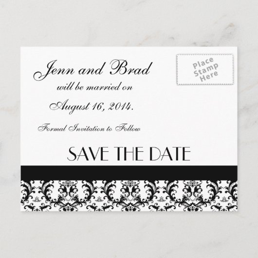 Sla de datum op Zwart-wit Damask Kaart (Achterkant)
