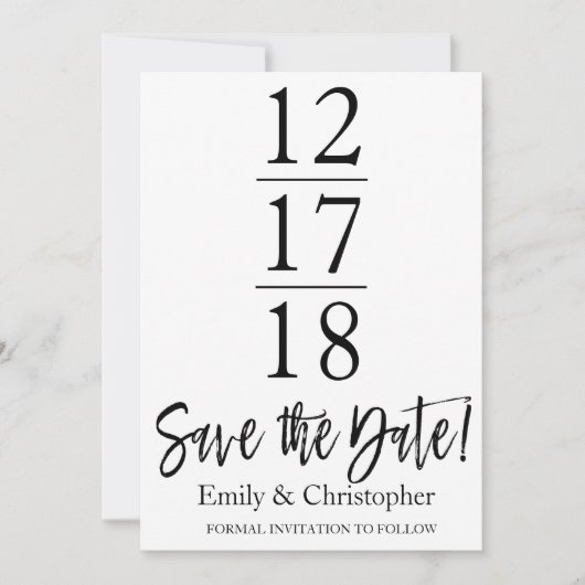 Sla de datum op Zwart-wit Modern Script Save The Date (Voorkant)
