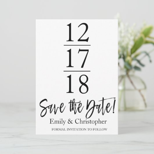 Sla de datum op Zwart-wit Modern Script Save The Date (Staand voorkant)
