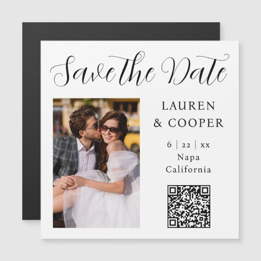 Sla de datum op Zwart Wit Stijlvol Script Modern (Voorkant / Achterkant)