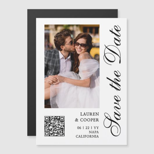 Sla de datum op Zwart Wit Stijlvol Script Modern (Voorkant / Achterkant)