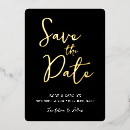 Sla de datum op Zwart Witte Gouden Bruiloft Folie Uitnodiging