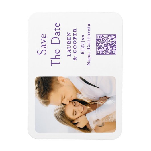 Sla de datum Paarse Wit Stijlvolle Moderne Huwelij Magneet (Verticaal)