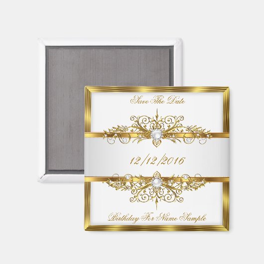 Sla de datum parels wit goud verjaardagsfeestje magneet (Voorkant / Achterkant)