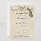 Sla de datum, pauw & ets bruiloft kaart (Voorkant)