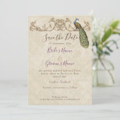 Sla de datum,  pauw & ets bruiloft kaart (Staand voorkant)