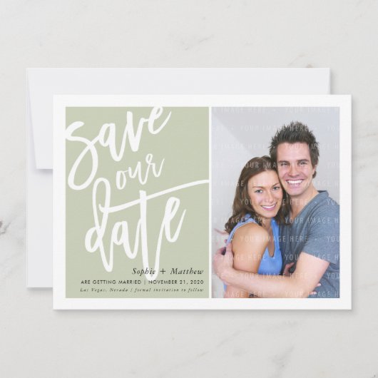 SLA DE DATUM penseel geletterd script sage groen o Kaart (Voorkant)