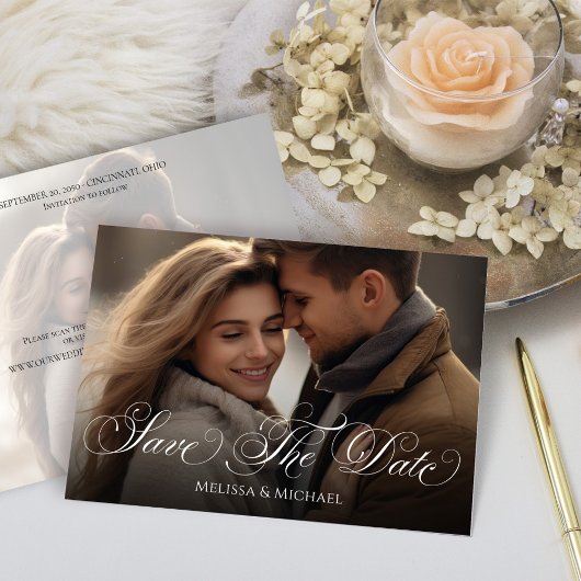 Sla de datum Photo Classy Calligraphy Script op Save The Date
