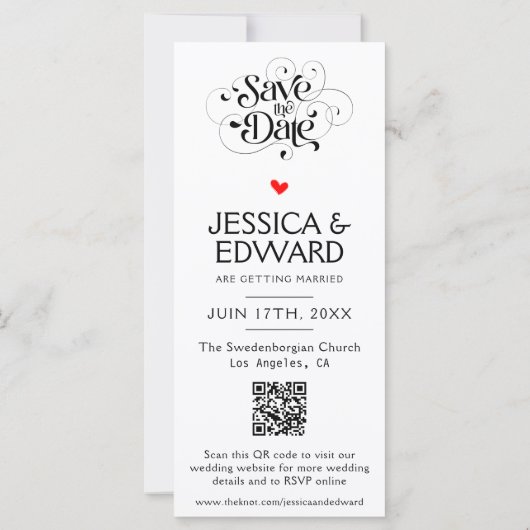 Sla de datum PhotoBooth QR Code Zwart Wit Chic op (Achterkant)