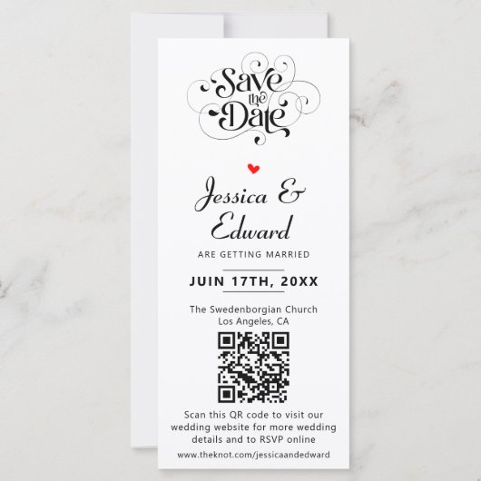 Sla de datum PhotoBooth QR Code Zwart Wit Chic op (Achterkant)