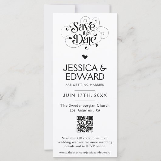 Sla de datum PhotoBooth QR Code Zwart Wit Chic op (Achterkant)