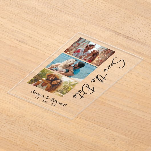 Sla de datum PhotoBooth QR Code Zwart Wit Chic op Acryl Uitnodigingen (Laagn)