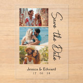 Sla de datum PhotoBooth QR Code Zwart Wit Chic op Acryl Uitnodigingen (Voorkant)