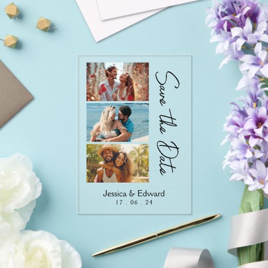 Sla de datum PhotoBooth QR Code Zwart Wit Chic op Acryl Uitnodigingen (Insitu (Huwelijk))