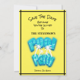 Sla de datum Pool Party Fun Verjaardag Geel Save The Date