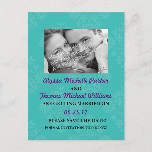 Sla de datum post Kaart met uw foto (Blauwgroen) (Voorkant)