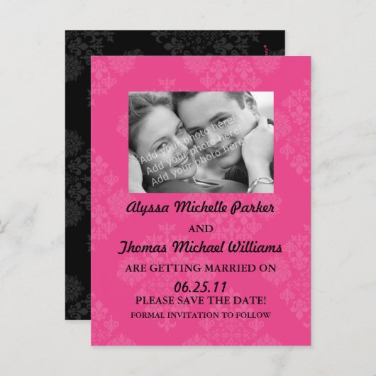 Sla de datum Post Kaart met uw foto (Roze) (Voorkant / Achterkant)