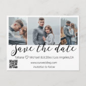sla de datum qr code 3 foto collage bruiloft op aankondigingskaart (Voorkant)