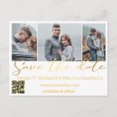 sla de datum qr code 3 fotocollage huwelijksgoud o aankondigingskaart (Voorkant)