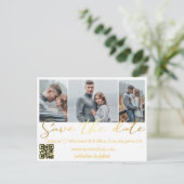 sla de datum qr code 3 fotocollage huwelijksgoud o aankondigingskaart (Staand voorkant)