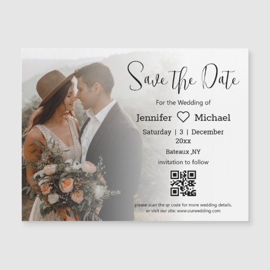 Sla de datum QR code Boho foto bruiloft magneet (Voorkant)