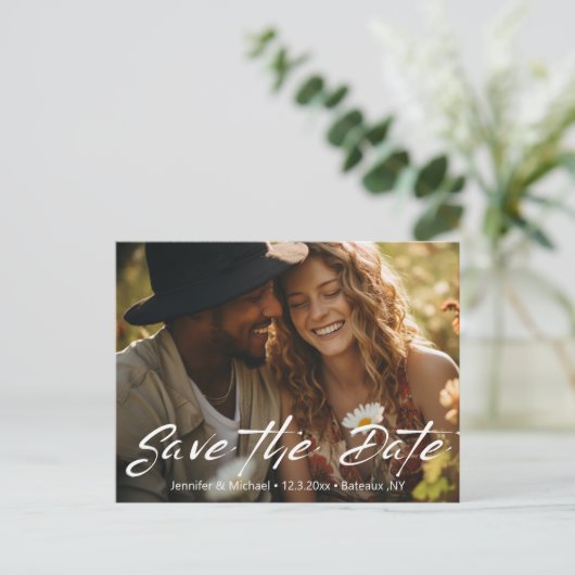 Sla de datum QR-code foto wit handschrift op Aankondigingskaart (Staand voorkant)