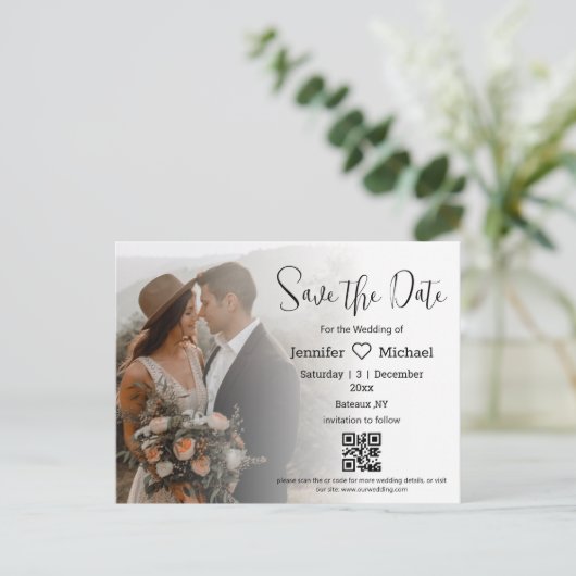 sla de datum qr code koppel de geheime foto bruilo aankondigingskaart (Staand voorkant)