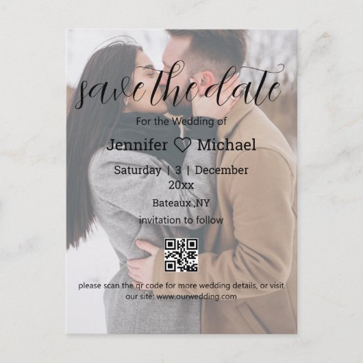 sla de datum qr code paar foto's trouwteken op aankondigingskaart (Voorkant)