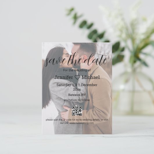 sla de datum qr code paar foto's trouwteken op aankondigingskaart (Staand voorkant)