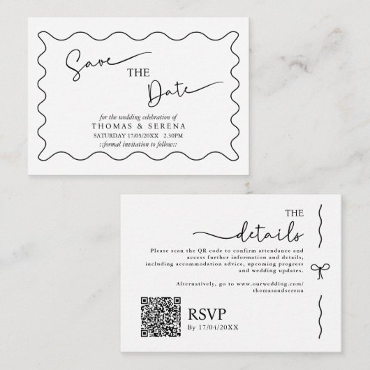 Sla de datum QR code zwart wit monochroom op Notitiekaartje (Voorkant / Achterkant)