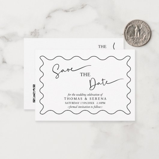 Sla de datum QR code zwart wit monochroom op Notitiekaartje (Voorkant / Achterkant in situ)