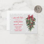 Sla de datum rode kerst  Decor bruiloft Notitiekaartje (Voorkant / Achterkant in situ)