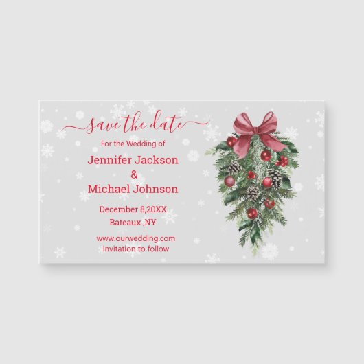 Sla de datum rode kerst  decormagneet op (Voorkant)