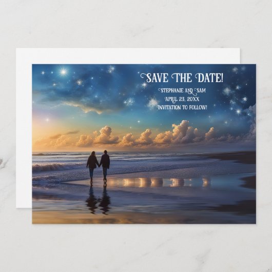 Sla de datum romantisch paar op het strand kaart (Voorkant / Achterkant)