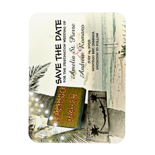 Sla de datum  Romantische strandbestemming op Magneet (Verticaal)