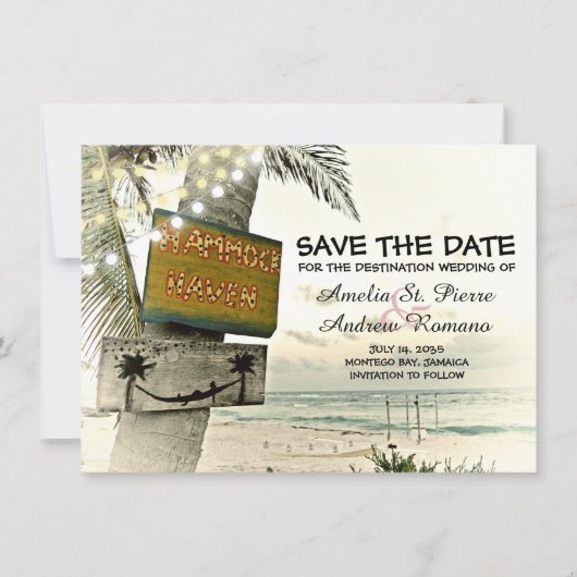 Sla de datum Romantische strandbestemming op Save The Date (Voorkant)