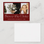 Sla de datum rood wit 2 foto's collage bruiloft notitiekaartje (Voorkant / Achterkant)