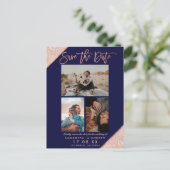 Sla de datum roos gouden marine foto raster collag aankondigingskaart (Staand voorkant)